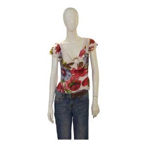 Class Roberto Cavalli Floral Cap Sleeve Print Top – Size IT 44 (US 10 / FR 38)